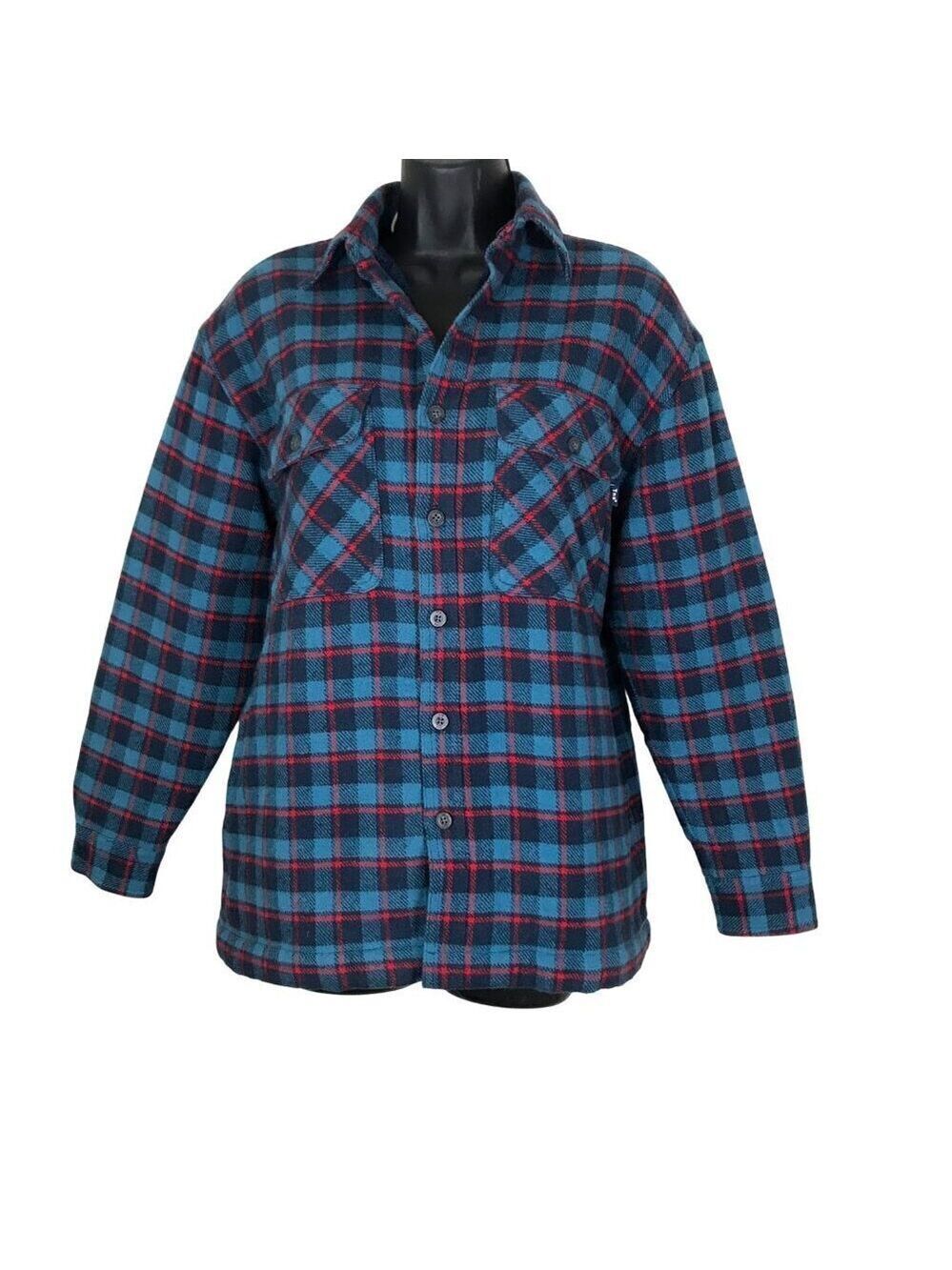 Aritzia TNA Blue & Red Plaid Flannel Faux Fur Lined Shacket Size L - Picture 3 of 8